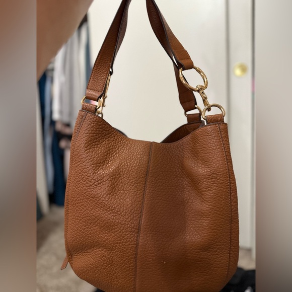 VINCE CAMUTO saddle brown pebble Leather Shoulder Bag. - Picture 1 of 13